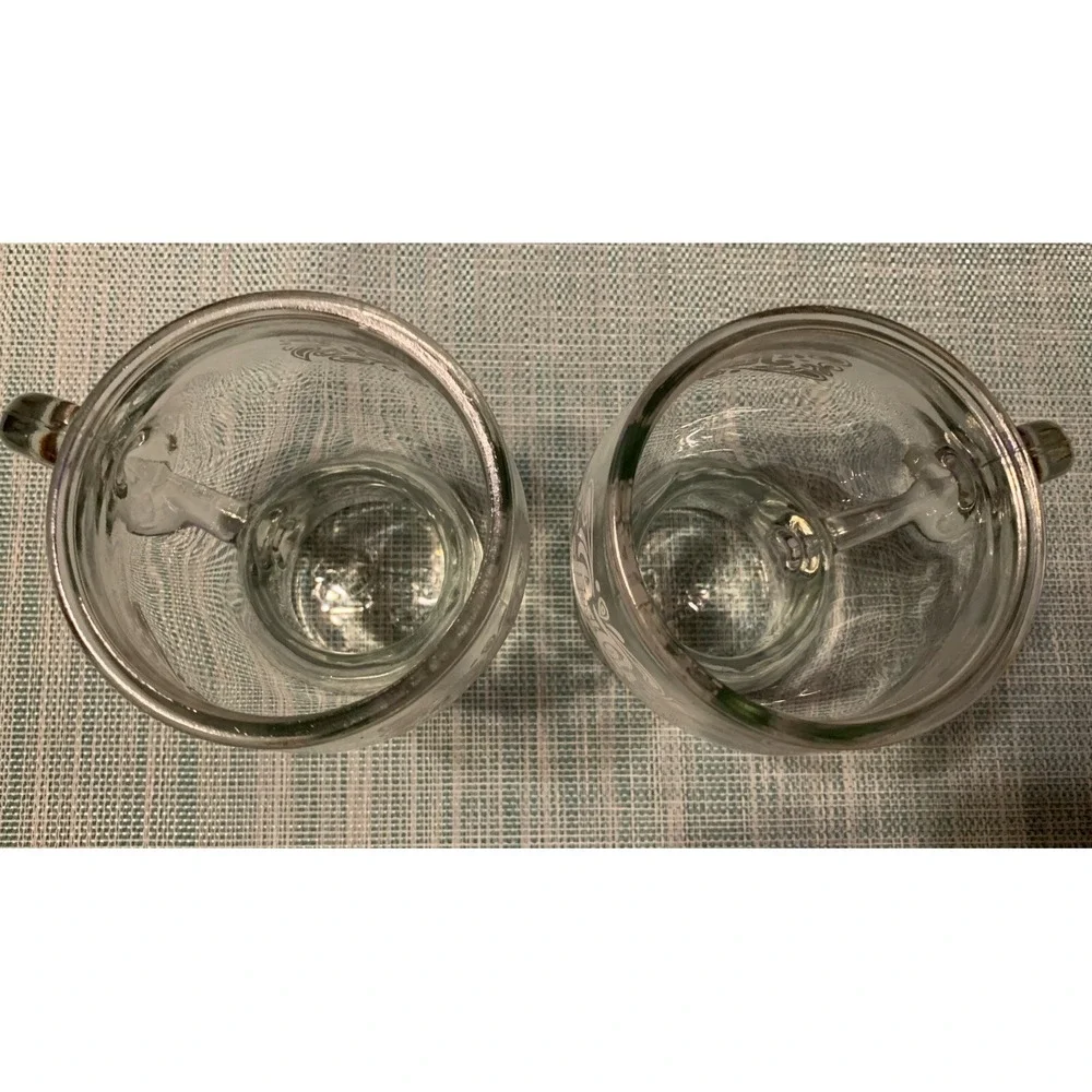 Vintage Set Of (2) 1970's Pepsi Cola 16 Ounce Handled Mug Glass Embossed Logo